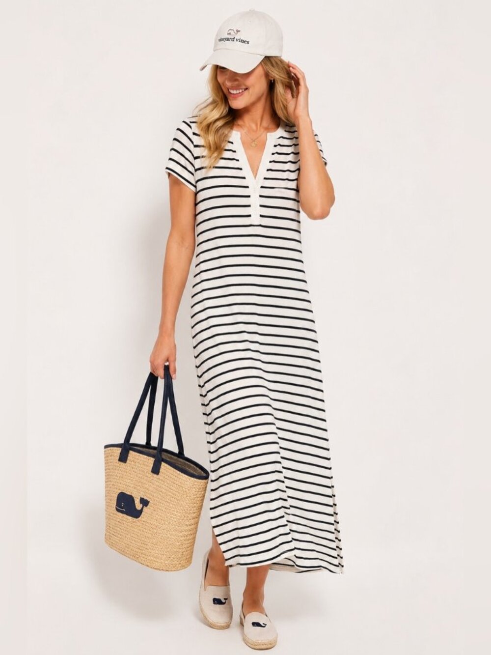 Vineyard Vines Women's striped short sleeve knit DRESS Small Zen Tee shirt maxi